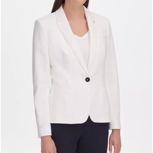 TOMMY HILFIGER Textured Elbow-Patches One-Button Blazer white blazer size 6